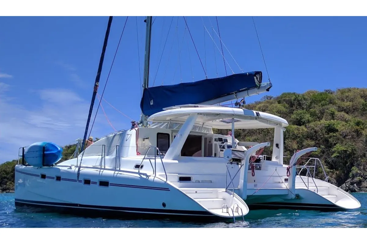 Exterior view of Emocean, a Leopard 4300 catamaran at Fethiye, Turkey