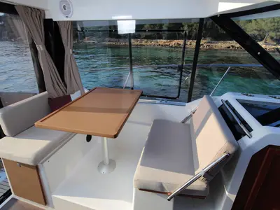 Salon of Salty Kiss, a Jeanneau Merry Fisher 895 motorboat at Split, Croatia