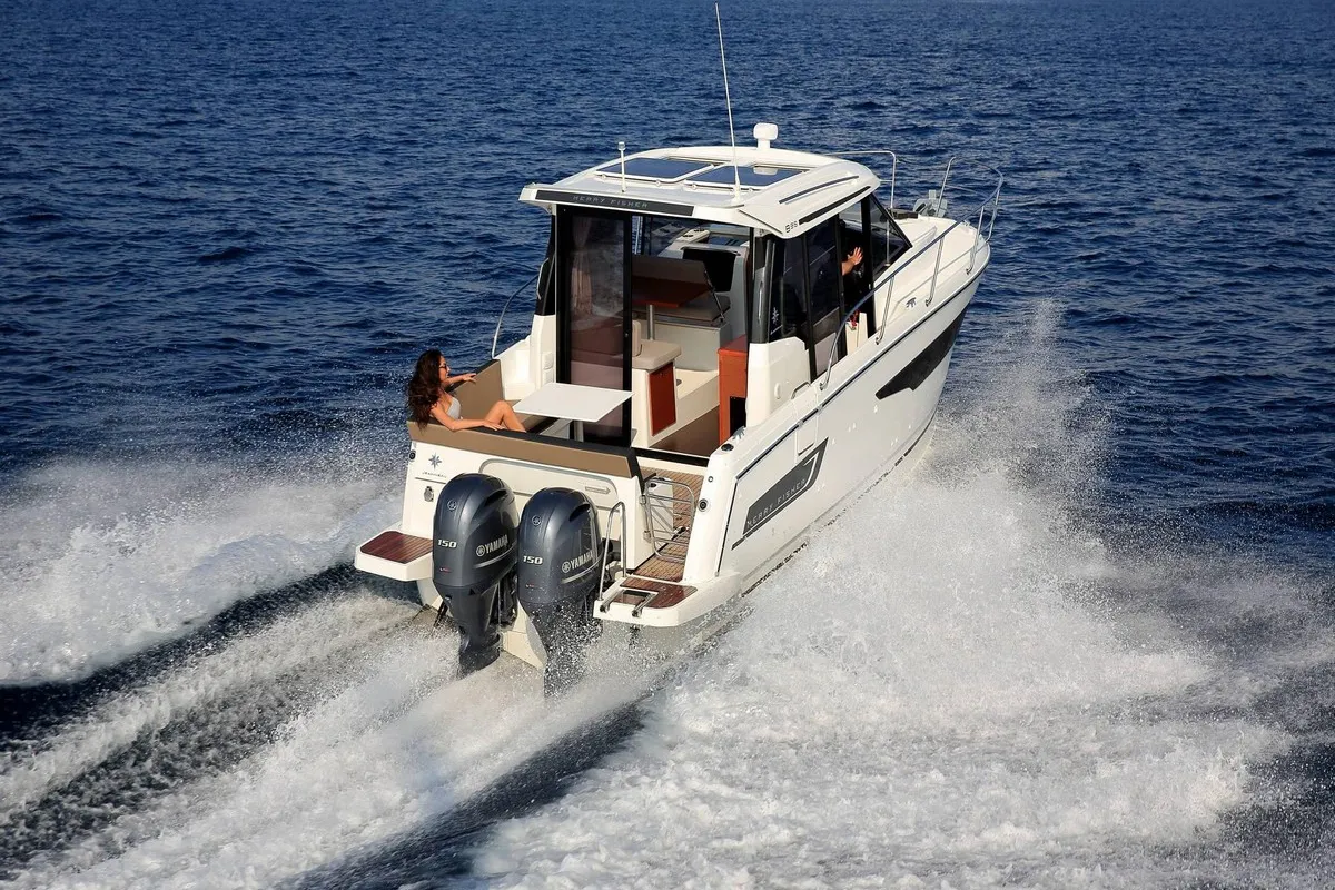 Exterior view of Salty Kiss, a Jeanneau Merry Fisher 895 motorboat at Split, Croatia