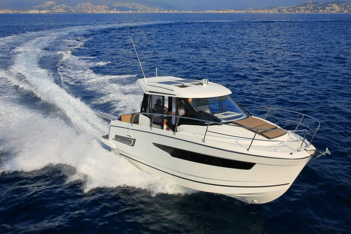 Exterior view of Salty Kiss, a Jeanneau Merry Fisher 895 motorboat at Split, Croatia