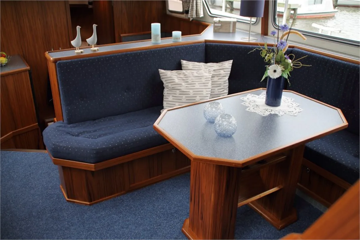 Salon of Helena, a De Drait Kotterjacht 12.2 GL motorboat at Woudsend, Netherlands