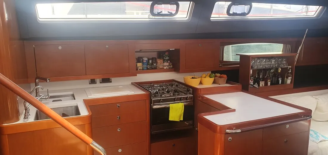 Galley of Ultreya, a Beneteau Oceanis 60 sailboat at Municipal Unit of Lefkada, Greece