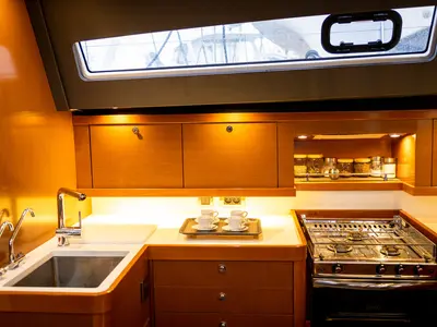 Galley of Ultreya, a Beneteau Oceanis 60 sailboat at Municipal Unit of Lefkada, Greece