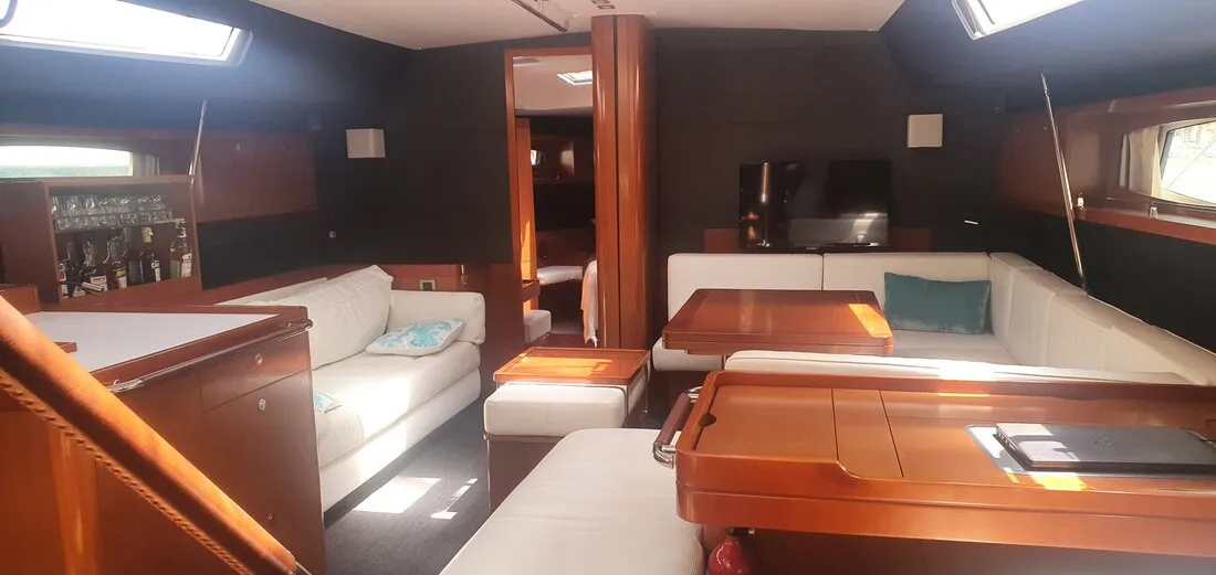 Salon of Ultreya, a Beneteau Oceanis 60 sailboat at Municipal Unit of Lefkada, Greece