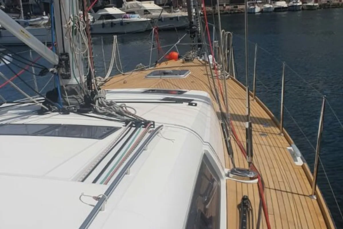 Deck of Ultreya, a Beneteau Oceanis 60 sailboat at Municipal Unit of Lefkada, Greece