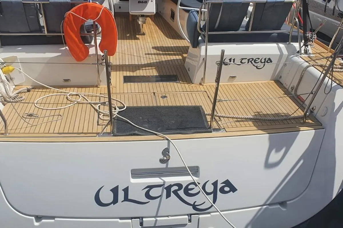 Deck of Ultreya, a Beneteau Oceanis 60 sailboat at Municipal Unit of Lefkada, Greece