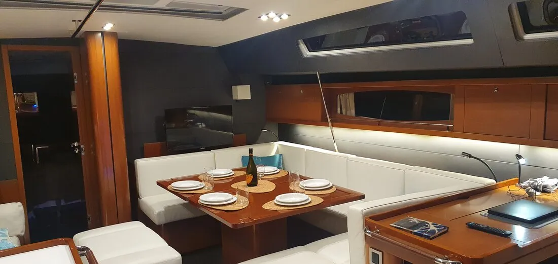 Salon of Ultreya, a Beneteau Oceanis 60 sailboat at Municipal Unit of Lefkada, Greece