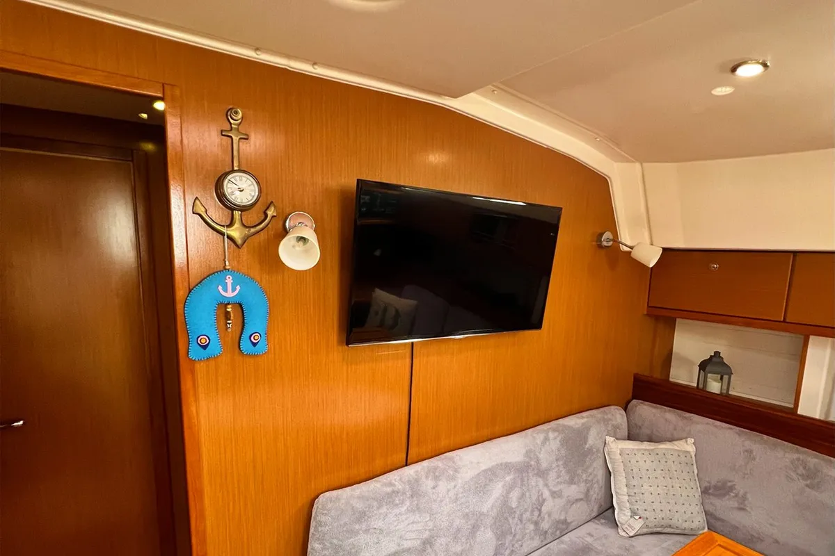 Salon of Aquaholic, a Bavaria Cruiser 45 sailboat at Fethiye, Turkey