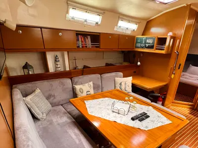 Salon of Aquaholic, a Bavaria Cruiser 45 sailboat at Fethiye, Turkey