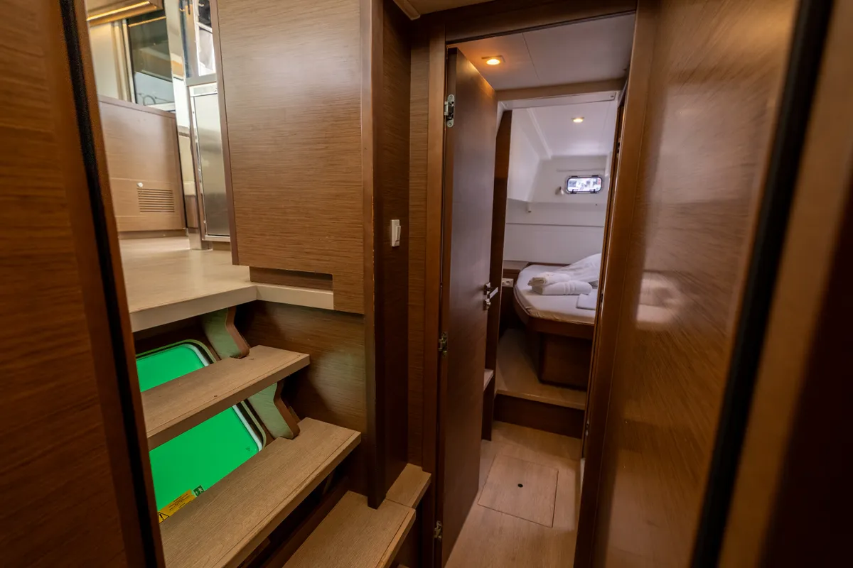 Cabin on Mascalzone Lametino, a Lagoon 40 catamaran at Salerno, Italy