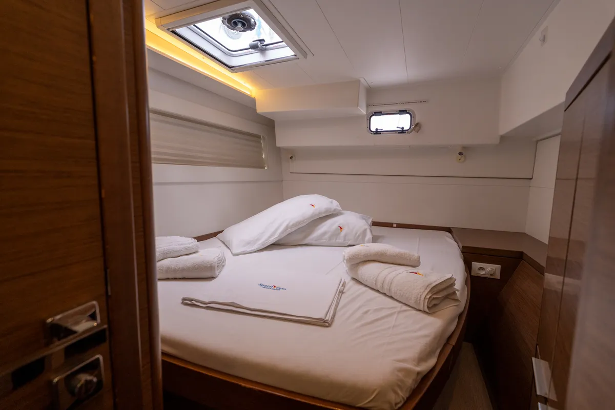 Cabin on Mascalzone Lametino, a Lagoon 40 catamaran at Salerno, Italy