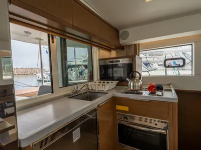Galley of Mascalzone Lametino, a Lagoon 40 catamaran at Salerno, Italy