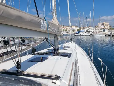 Deck of Lucie, a Dufour 430 sailboat at Vallauris, France
