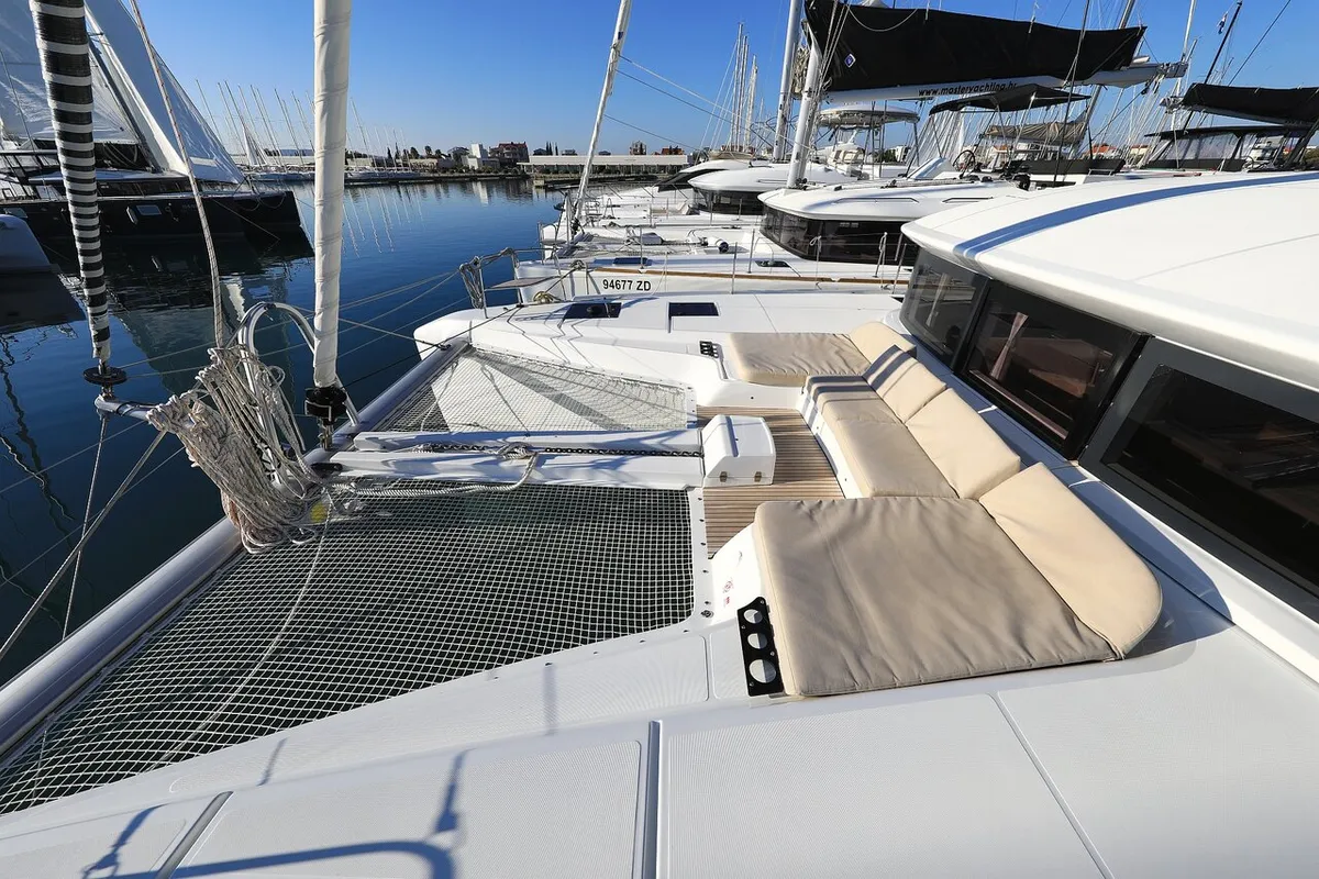 Deck of Ragnar, a Lagoon 50 OW catamaran at Sukošan, Croatia