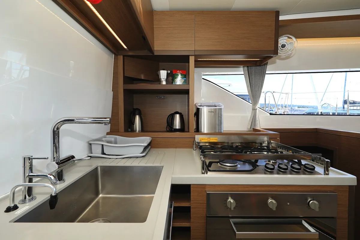 Galley of Ragnar, a Lagoon 50 OW catamaran at Sukošan, Croatia