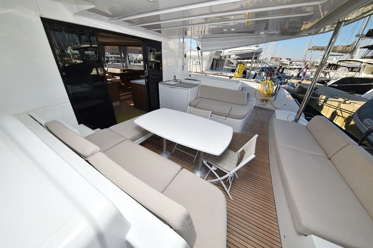 Deck of Ragnar, a Lagoon 50 OW catamaran at Sukošan, Croatia