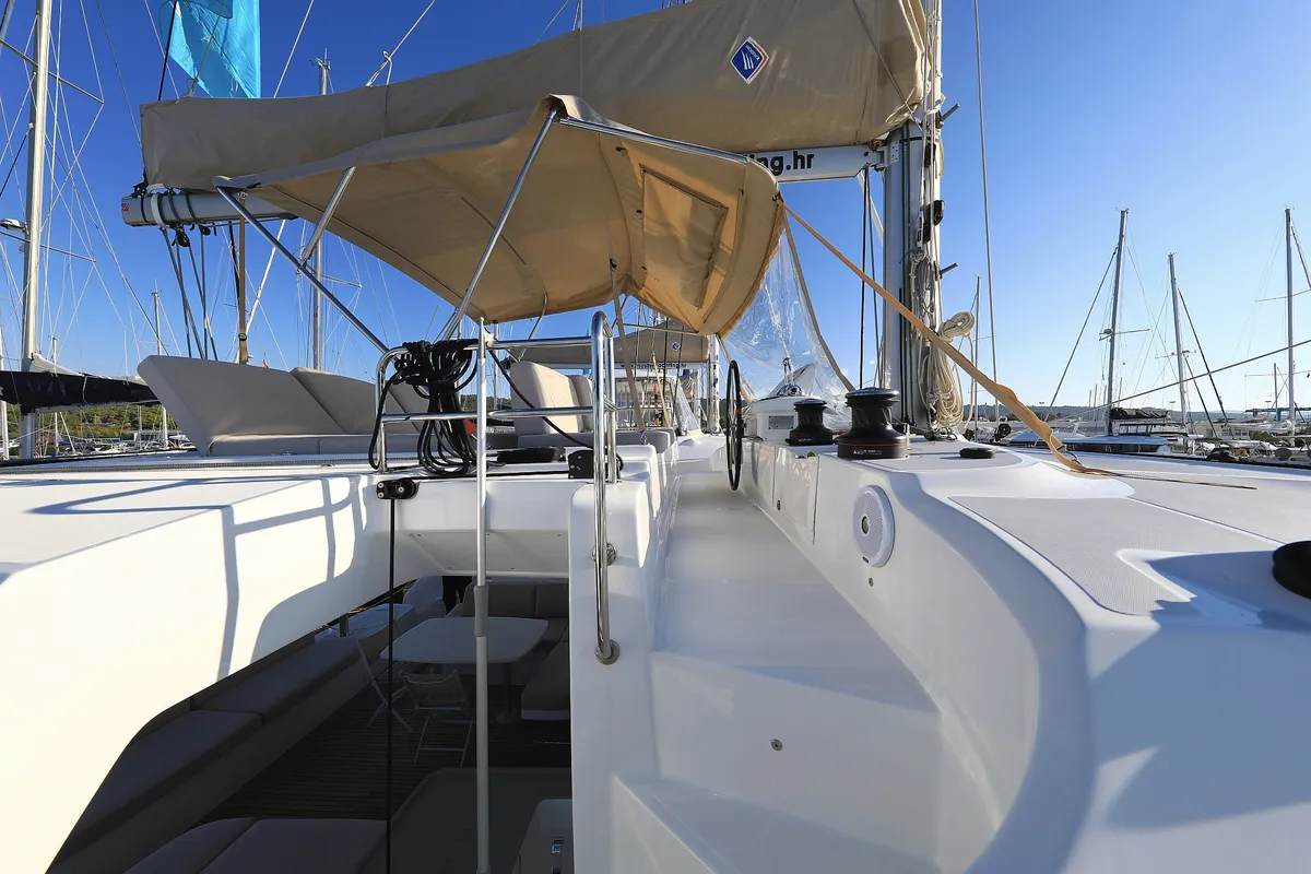 Cockpit of Ragnar, a Lagoon 50 OW catamaran at Sukošan, Croatia