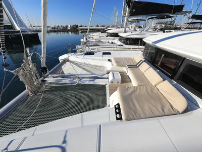 Deck of Ragnar, a Lagoon 50 OW catamaran at Sukošan, Croatia