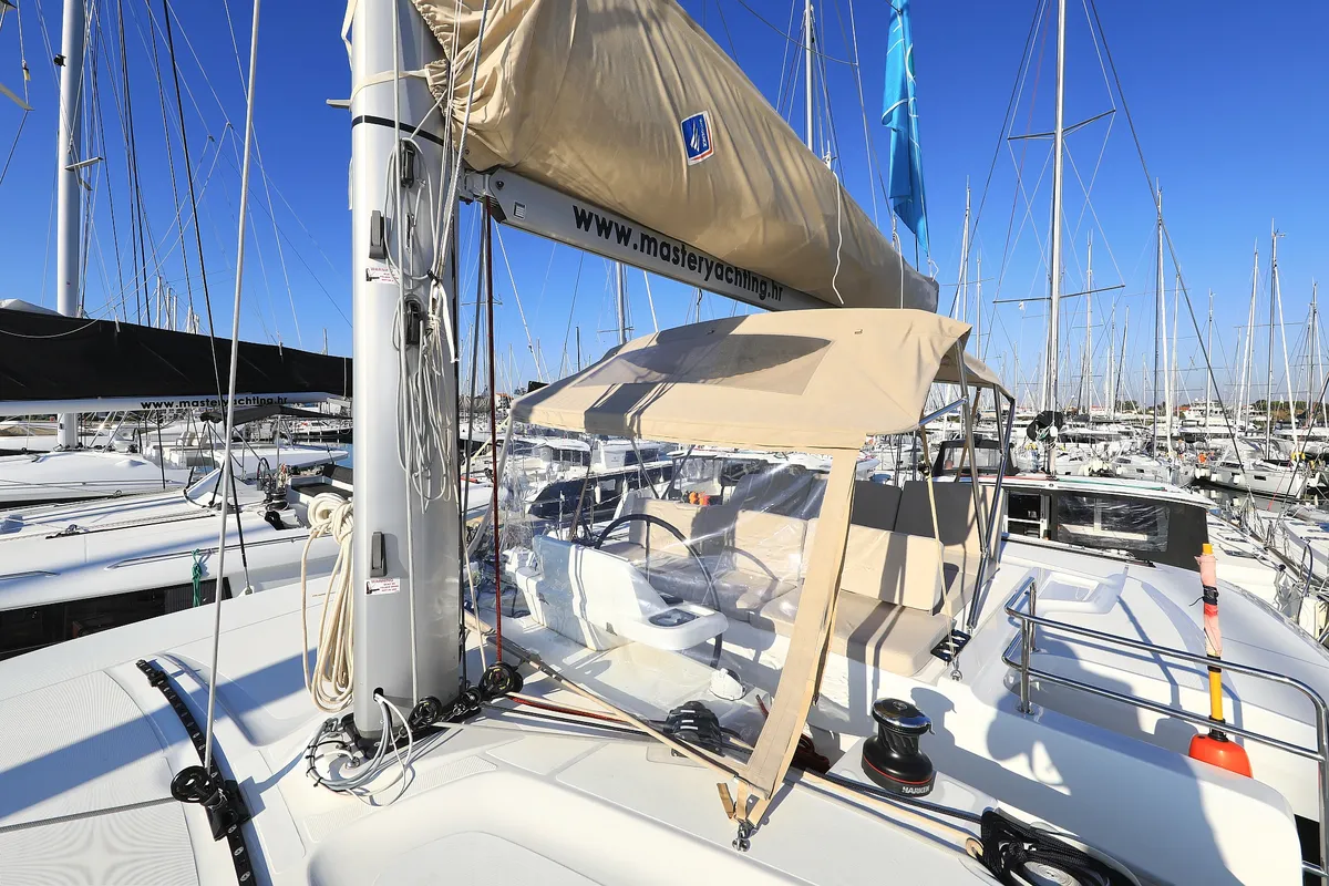Deck of Ragnar, a Lagoon 50 OW catamaran at Sukošan, Croatia