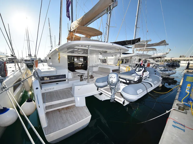 Exterior view of Ragnar, a Lagoon 50 OW catamaran at Sukošan, Croatia