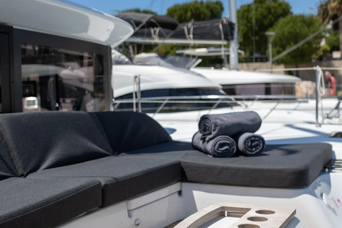 Deck of Negroni, a Lagoon 51 catamaran at Općina Rogoznica, Croatia