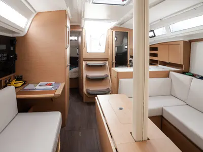 Salon of Phoenix, a Jeanneau Sun Odyssey 380 sailboat at Rosignano Solvay, Italy