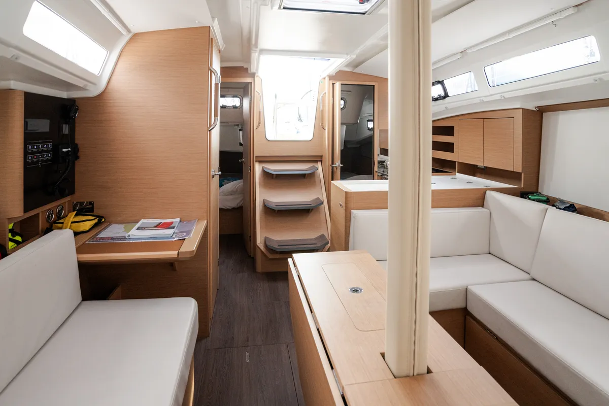 Salon of Phoenix, a Jeanneau Sun Odyssey 380 sailboat at Rosignano Solvay, Italy