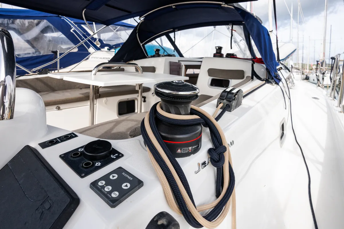 Cockpit of Phoenix, a Jeanneau Sun Odyssey 380 sailboat at Rosignano Solvay, Italy