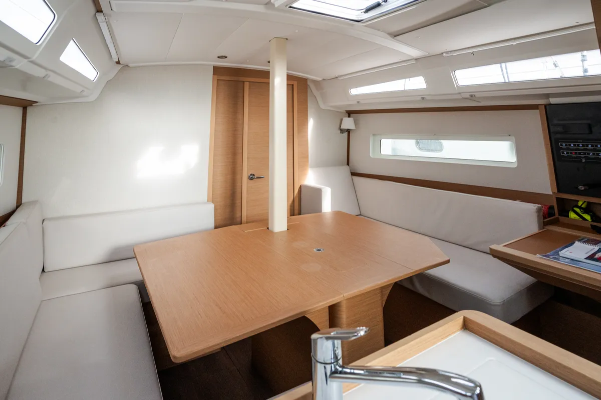 Salon of Phoenix, a Jeanneau Sun Odyssey 380 sailboat at Rosignano Solvay, Italy