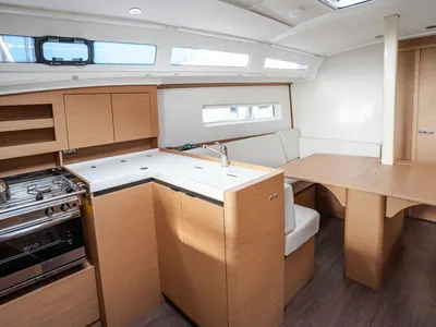 Galley of Phoenix, a Jeanneau Sun Odyssey 380 sailboat at Rosignano Solvay, Italy