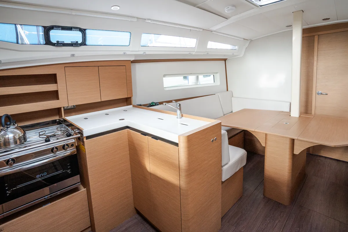 Galley of Phoenix, a Jeanneau Sun Odyssey 380 sailboat at Rosignano Solvay, Italy