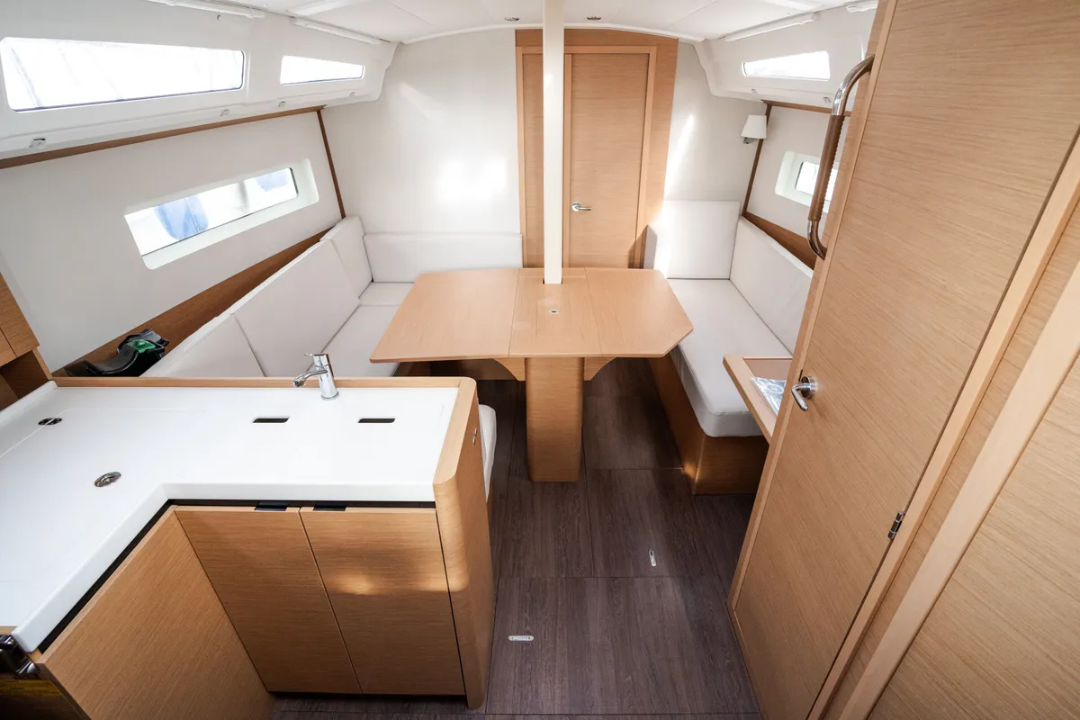 Salon of Phoenix, a Jeanneau Sun Odyssey 380 sailboat at Rosignano Solvay, Italy