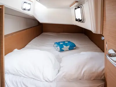 Cabin on Phoenix, a Jeanneau Sun Odyssey 380 sailboat at Rosignano Solvay, Italy