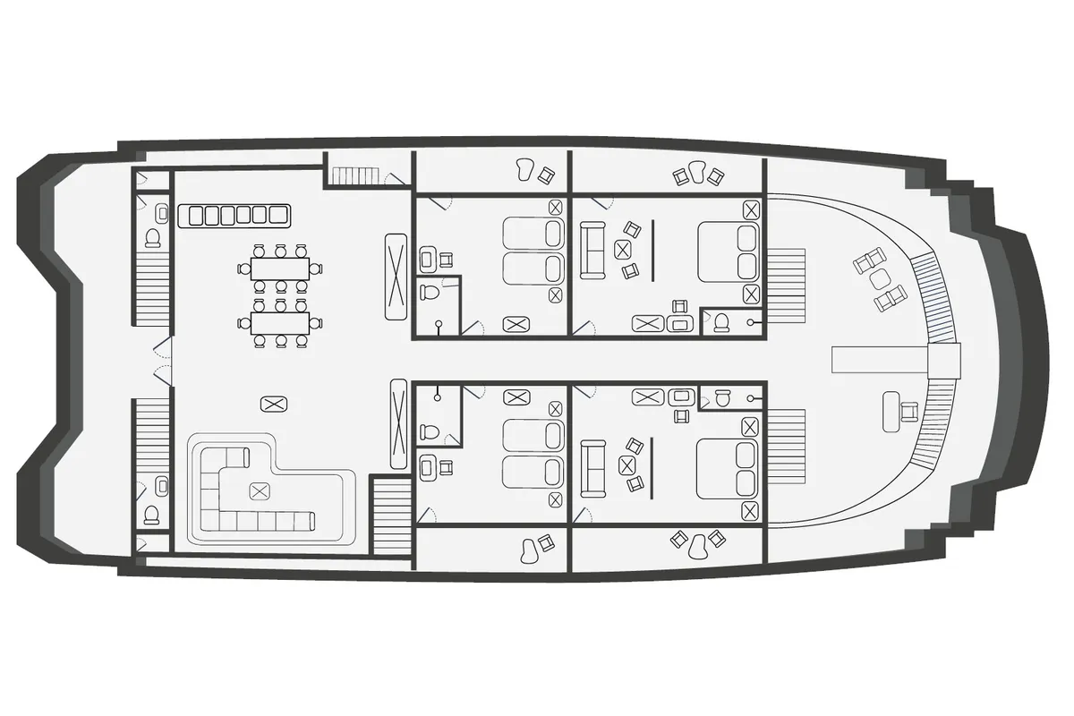Floor plan of Petrel - Cabin 5, a Gulet Power Catamaran catamaran at Baltra, Ecuador