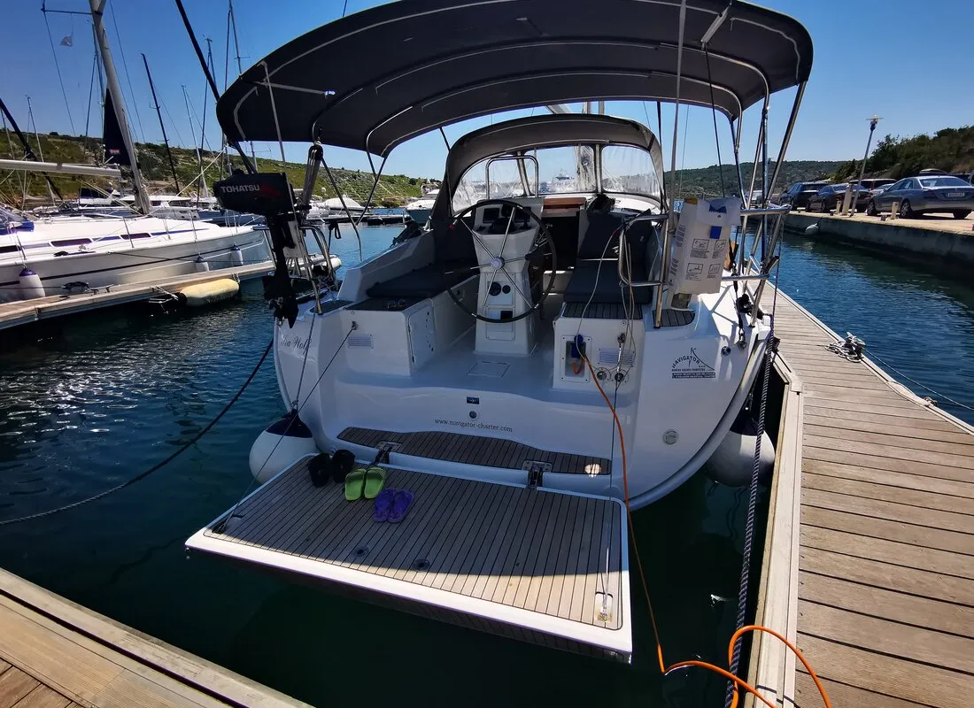 Cockpit of Sea Wolf, a Bavaria Cruiser 36 sailboat at Primošten, Croatia