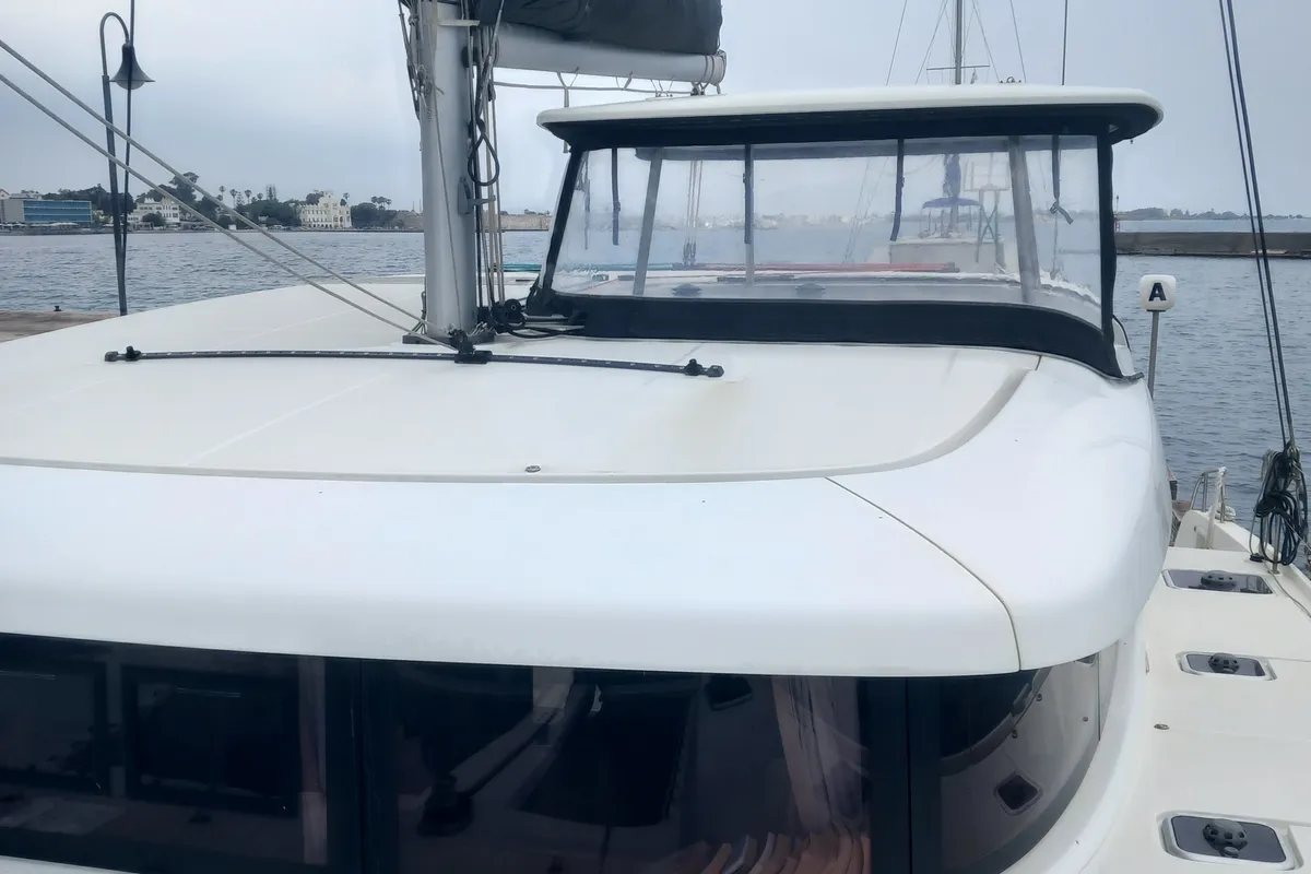Deck of Neverland, a Lagoon 42 catamaran at Kos, Greece