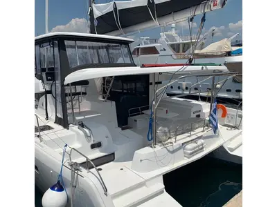 Exterior view of Neverland, a Lagoon 42 catamaran at Kos, Greece