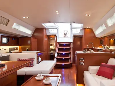Salon of Oceanis 48 Classic, a Beneteau Oceanis 48 sailboat at Cannigione, Italy