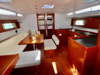 Salon of Oceanis 48 Classic, a Beneteau Oceanis 48 sailboat at Cannigione, Italy