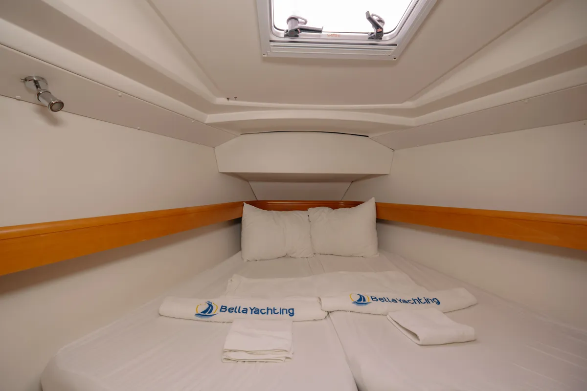 Cabin on Classic, a Jeanneau Sun Odyssey 42 i sailboat at Fethiye, Turkey