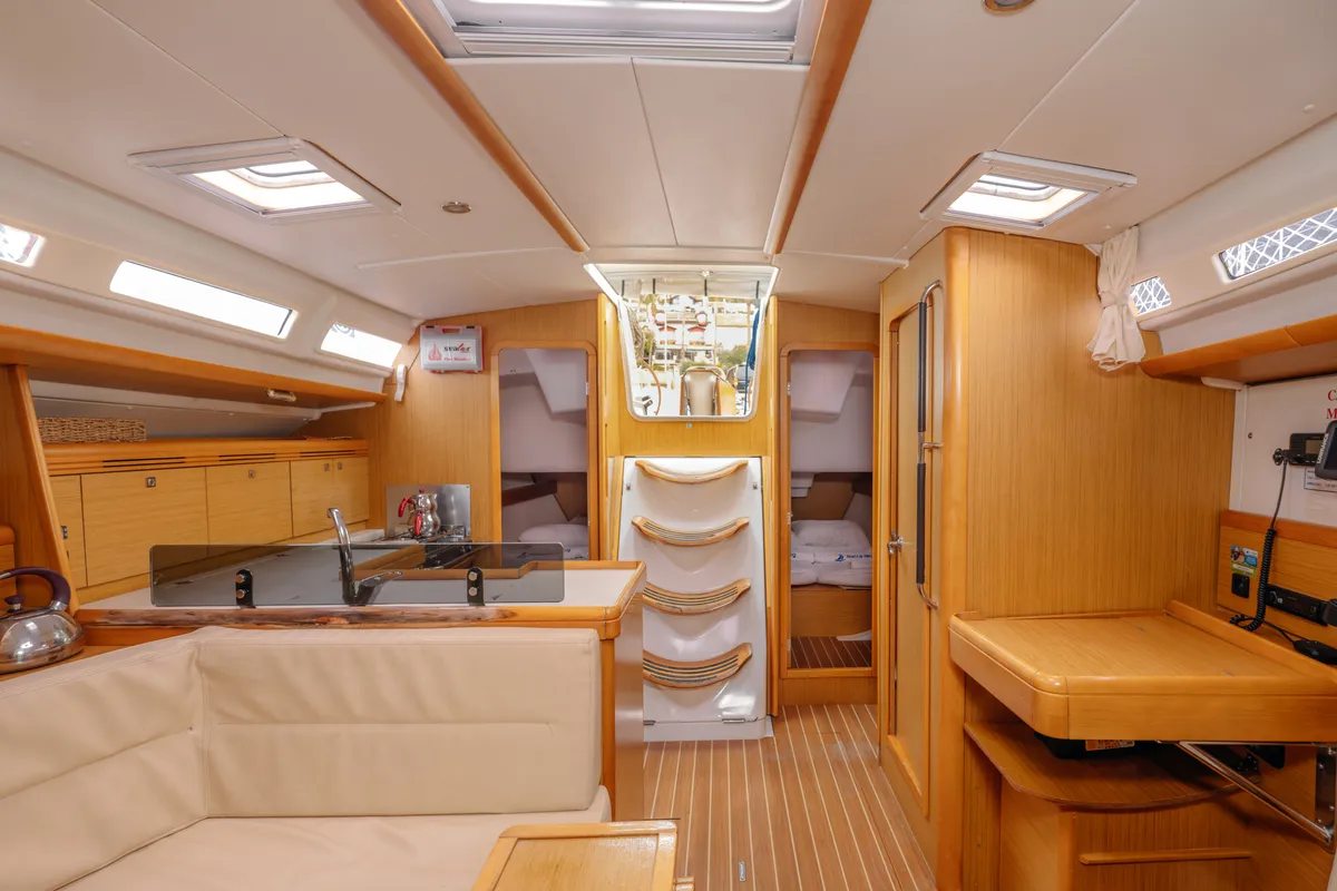 Salon of Classic, a Jeanneau Sun Odyssey 42 i sailboat at Fethiye, Turkey