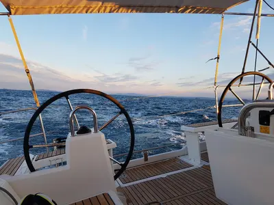 Cockpit of Lampo, a Beneteau Oceanis 38.1 sailboat at La Spezia, Italy