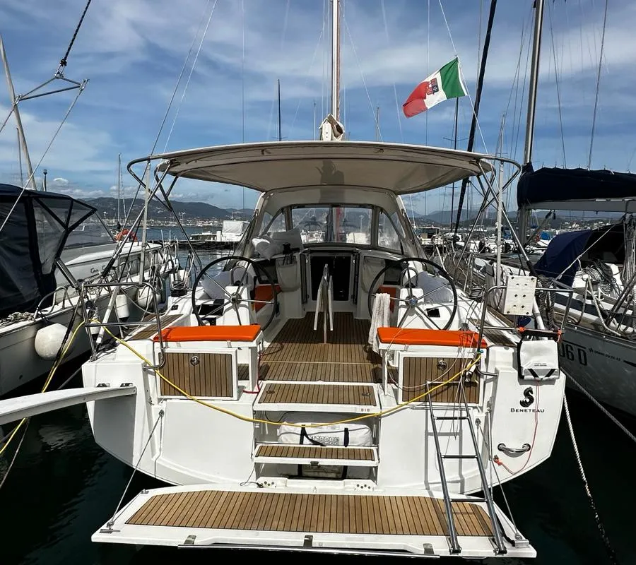 Cockpit of Lampo, a Beneteau Oceanis 38.1 sailboat at La Spezia, Italy