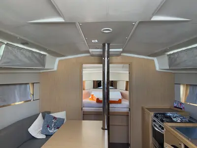 Salon of Lampo, a Beneteau Oceanis 38.1 sailboat at La Spezia, Italy