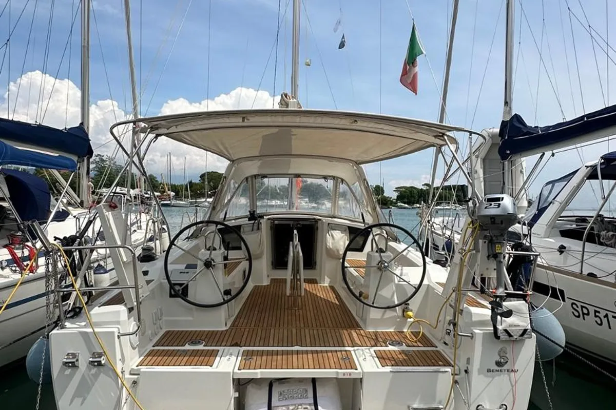 Cockpit of Lampo, a Beneteau Oceanis 38.1 sailboat at La Spezia, Italy