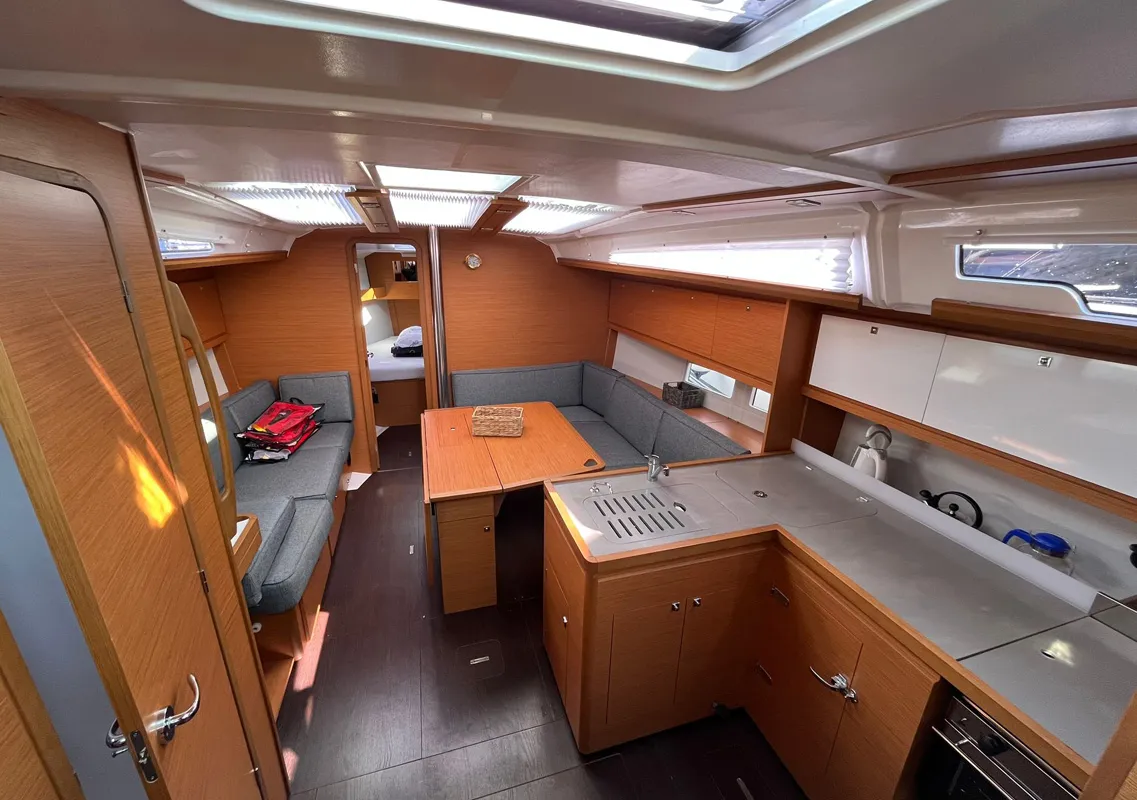 Salon of Bella I, a Dufour 390 sailboat at Grad Biograd na Moru, Croatia