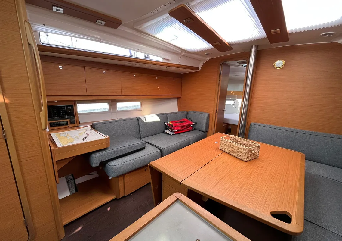 Salon of Bella I, a Dufour 390 sailboat at Grad Biograd na Moru, Croatia