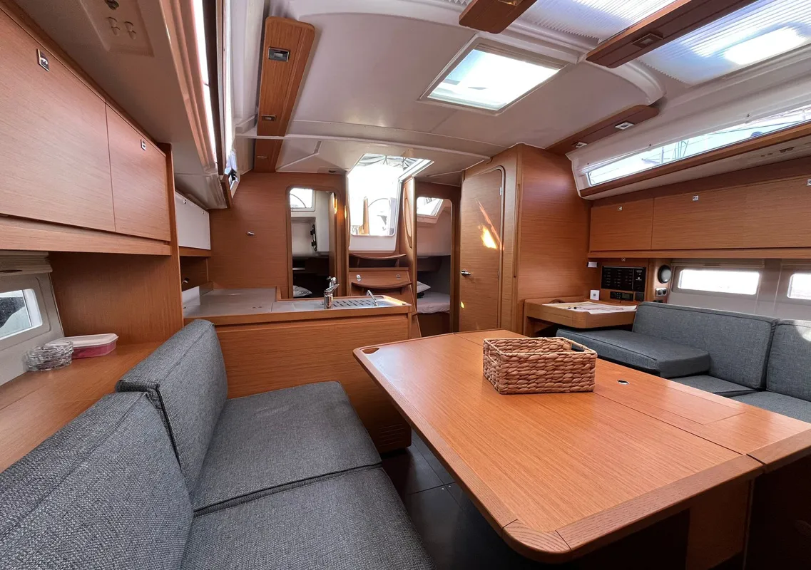 Salon of Bella I, a Dufour 390 sailboat at Grad Biograd na Moru, Croatia
