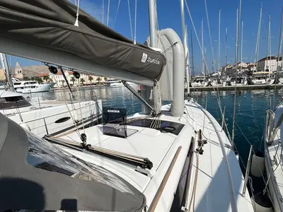 Deck of Bella I, a Dufour 390 sailboat at Grad Biograd na Moru, Croatia