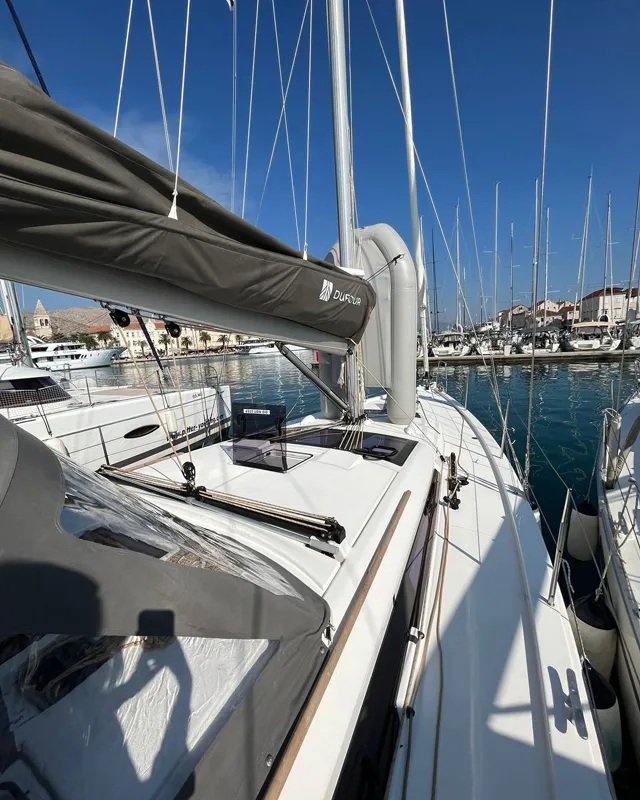 Deck of Bella I, a Dufour 390 sailboat at Grad Biograd na Moru, Croatia